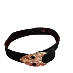 A. Brod Black Leather Belt Gold Hardware